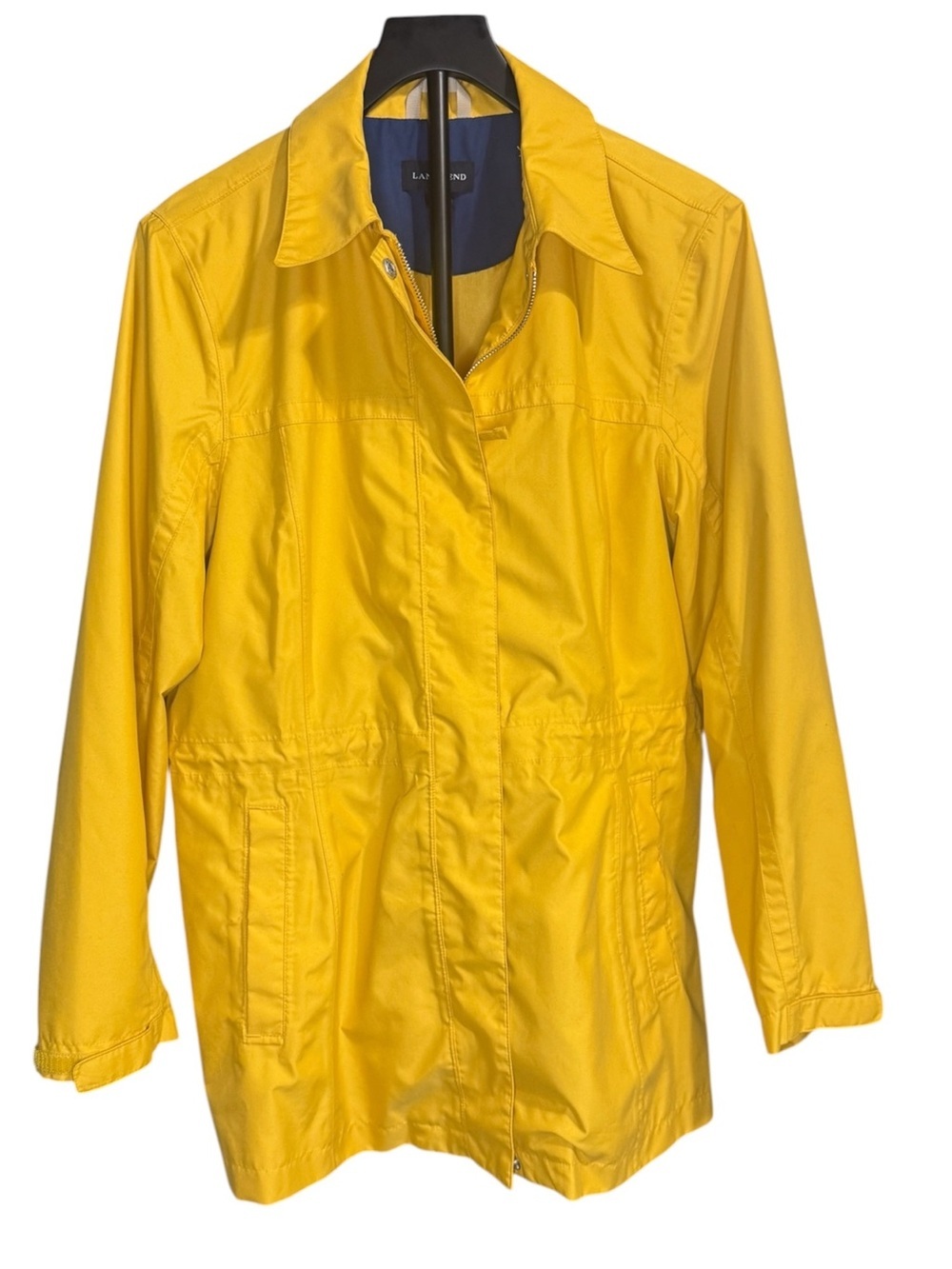 Lands’ End Yellow Rain Jacket Large Petite LP Lightweight Zip Snap Coat - Picture 2 of 5